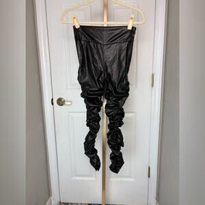 Marciano size XS High Waisted Black Ruched Leather Pants Pull Up Zipper Sexy Hot